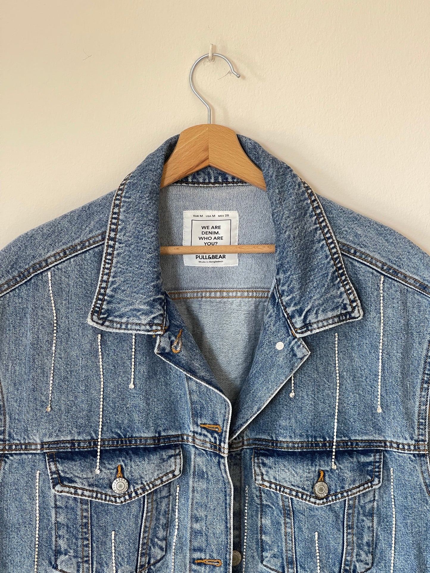 Lovely oversized denim waistcoat hand-decorated with rhinestone crystal chain