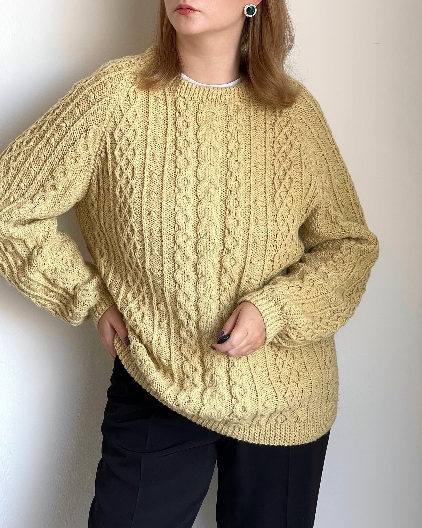 Vintage cable knit handmade woollen sweater