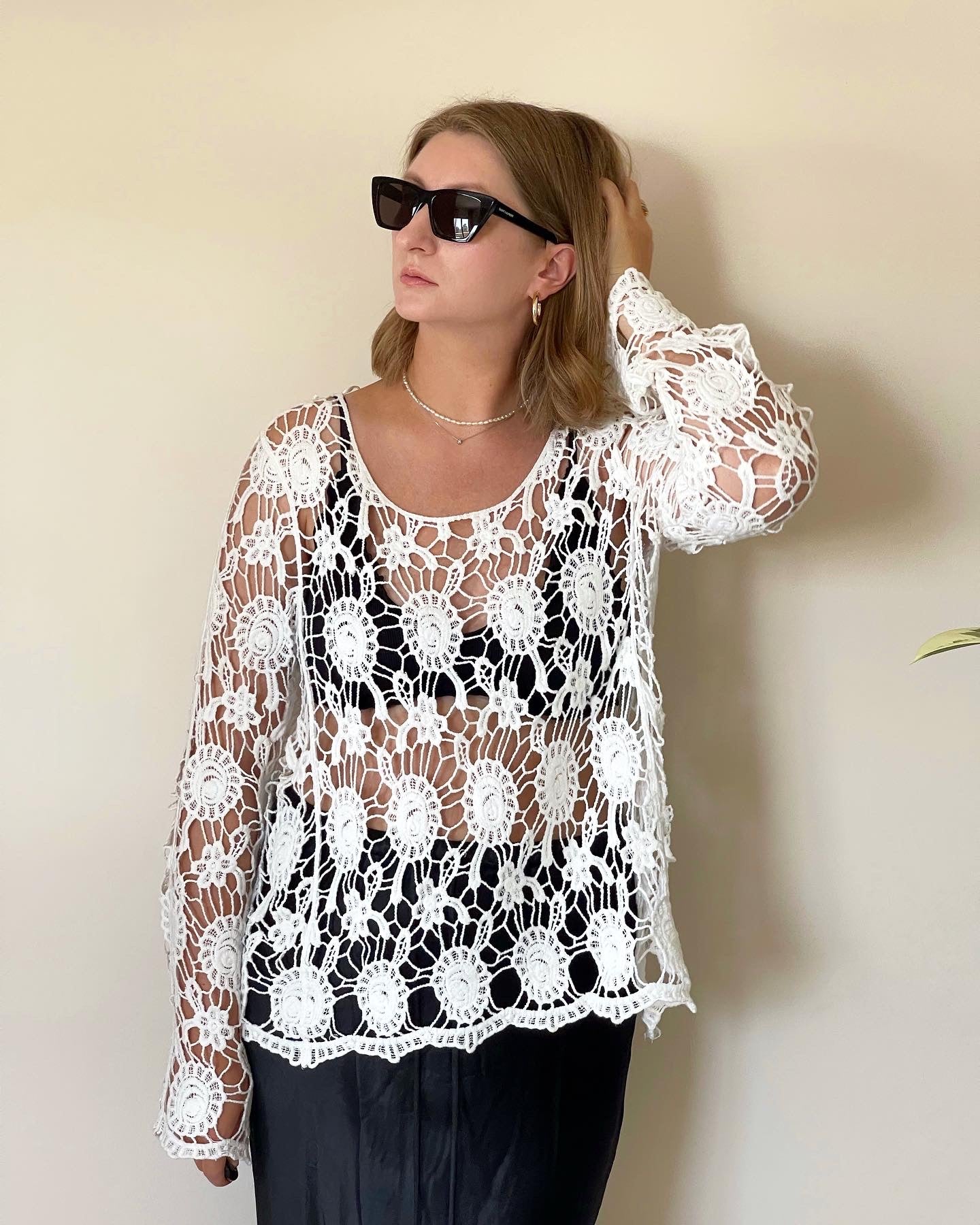 Lovely crochet cotton top in a white color