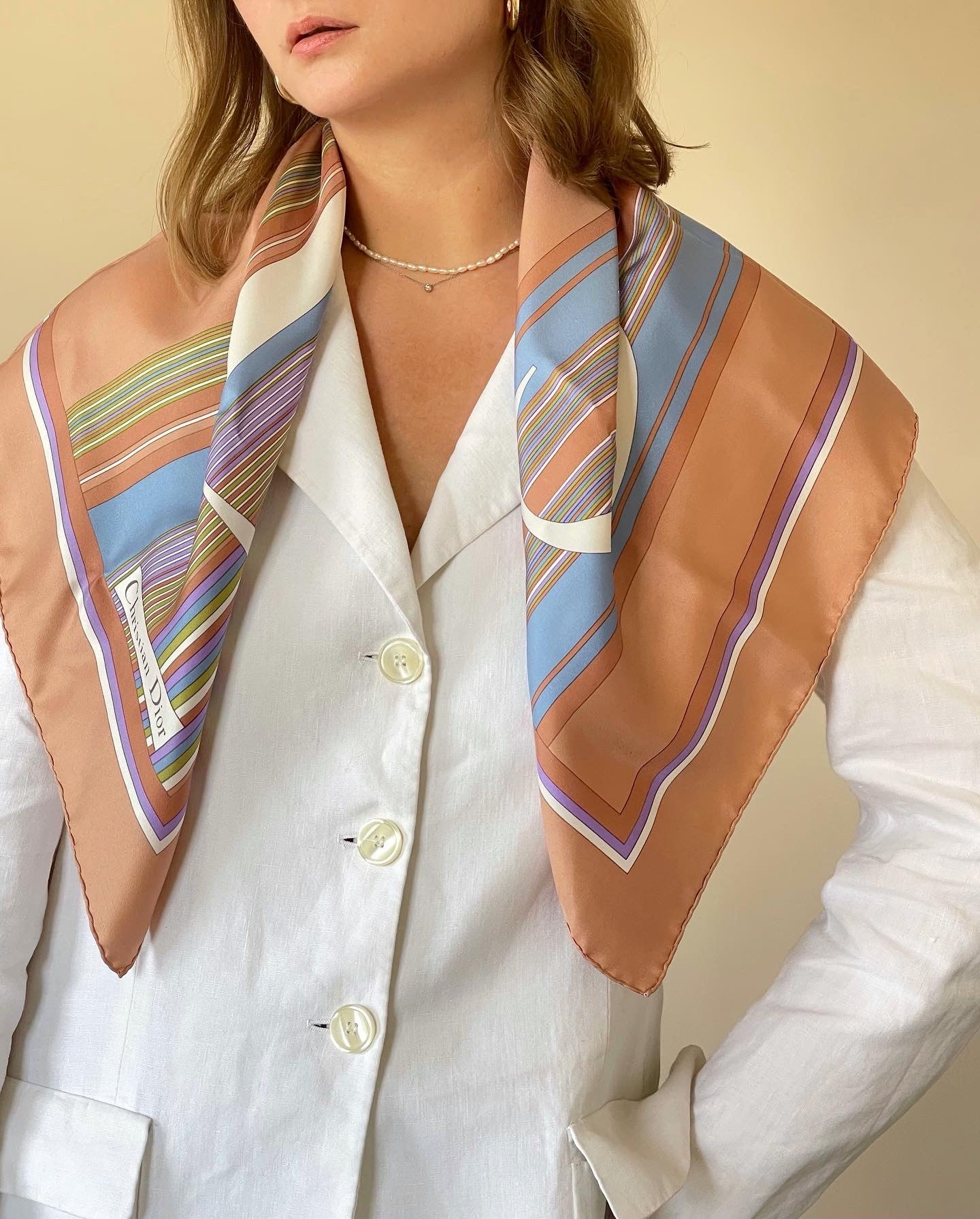 Stunning authentic vintage Christian Dior silk scarf with hand rolled edges