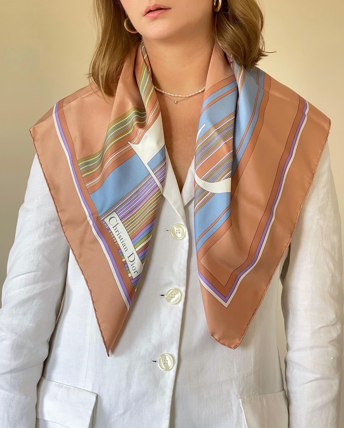 Stunning authentic vintage Christian Dior silk scarf with hand rolled edges