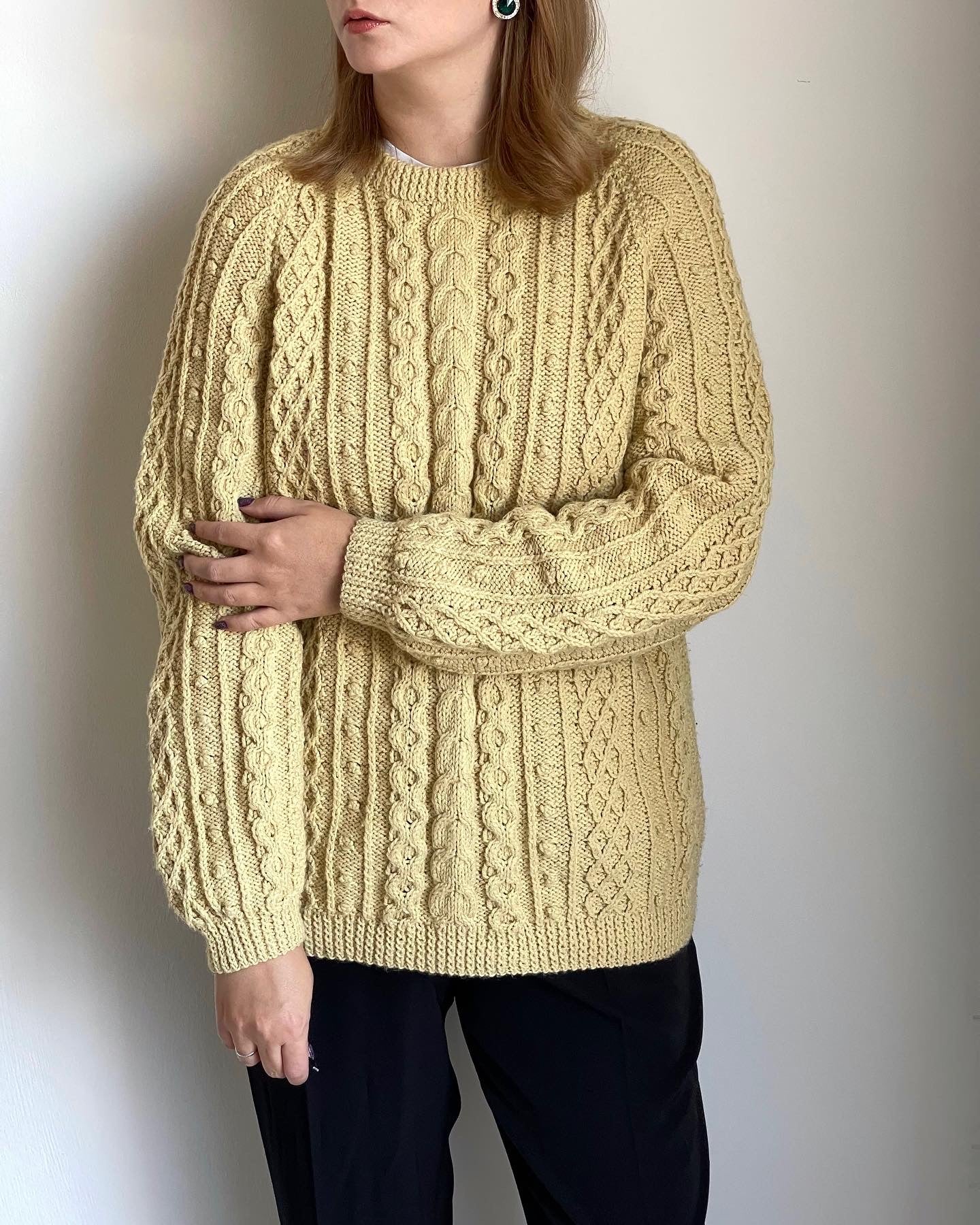 Vintage cable knit handmade woollen sweater