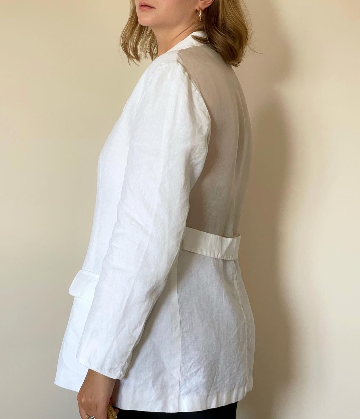 Incredible vintage linen blazer with sheer back from brand NVSCO