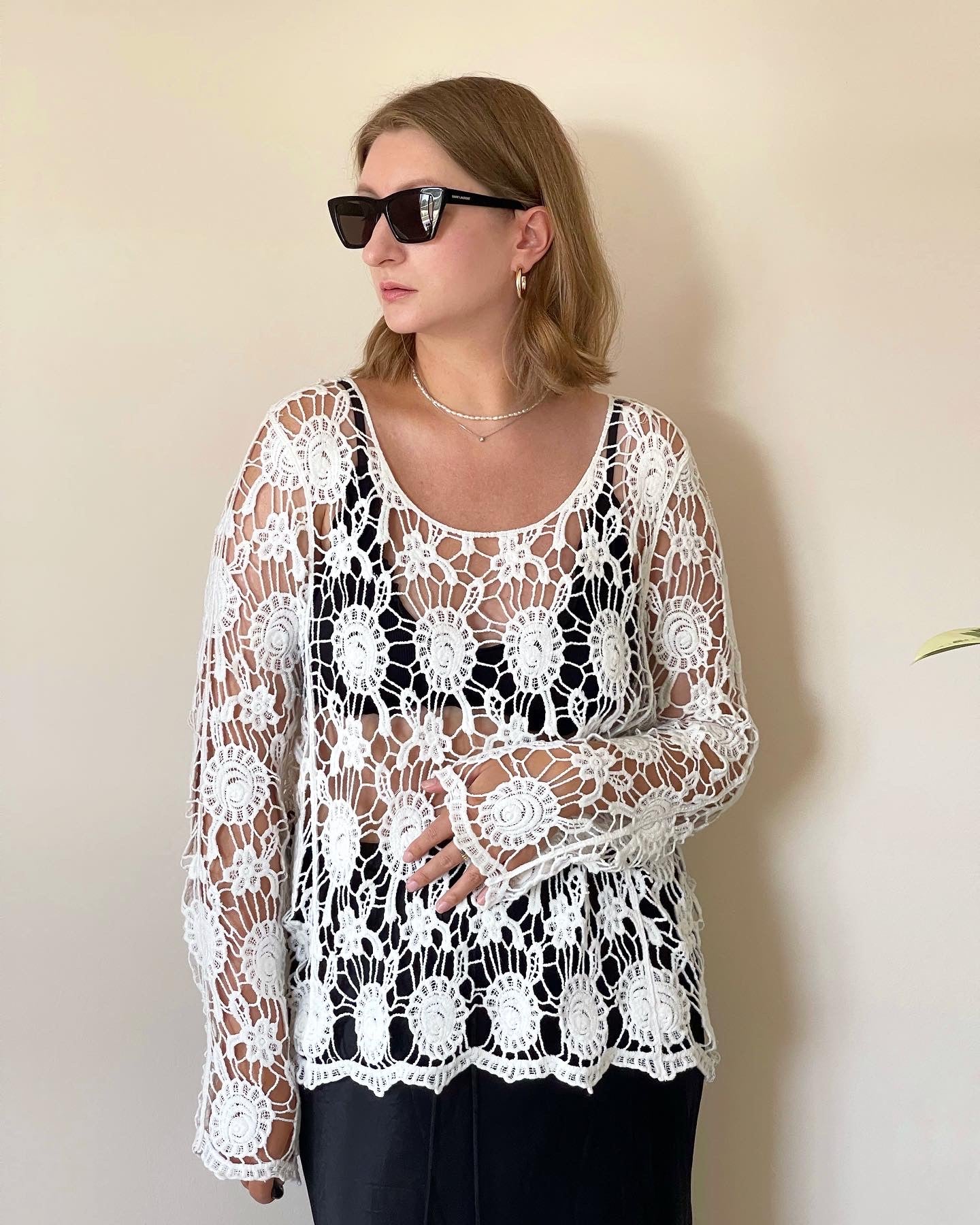 Lovely crochet cotton top in a white color