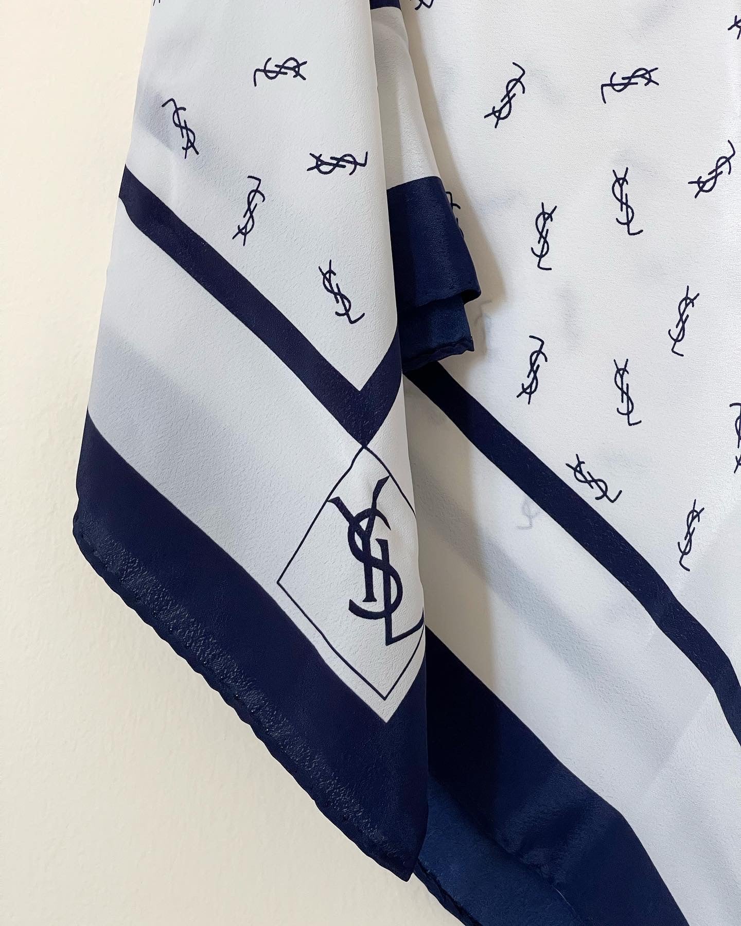 Gorgeous vintage Yves Saint Laurent logo silk scarf