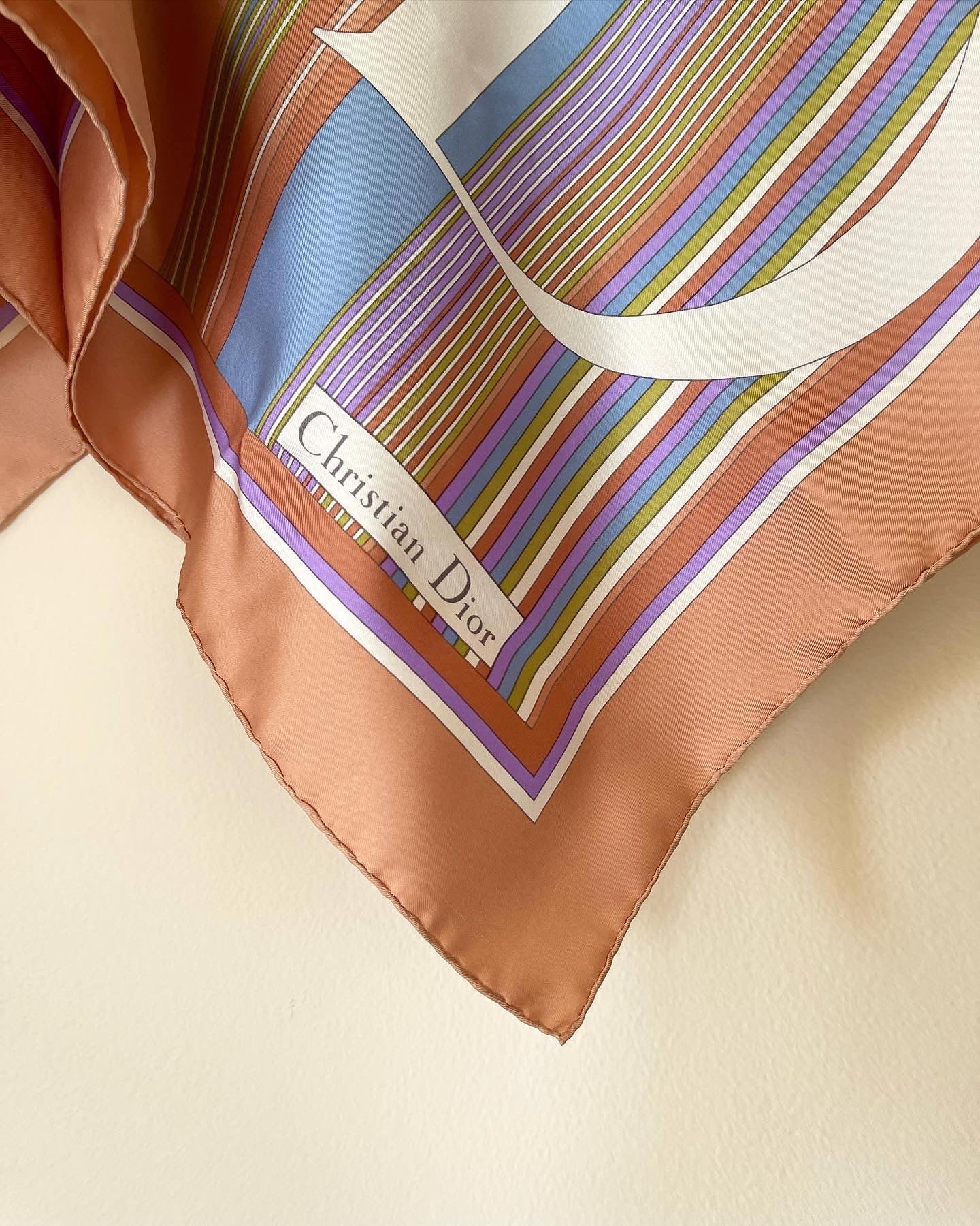 Stunning authentic vintage Christian Dior silk scarf with hand rolled edges