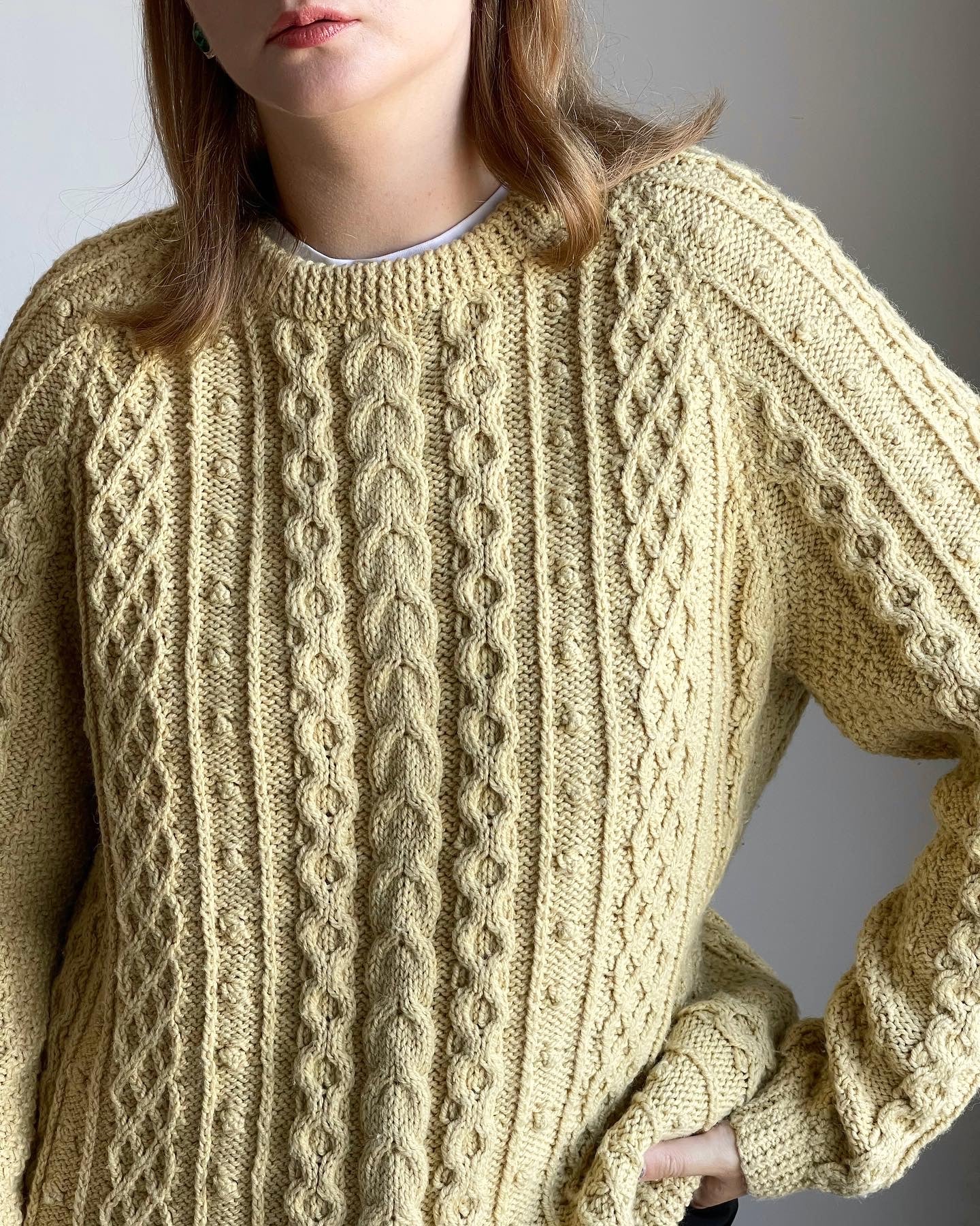 Vintage cable knit handmade woollen sweater