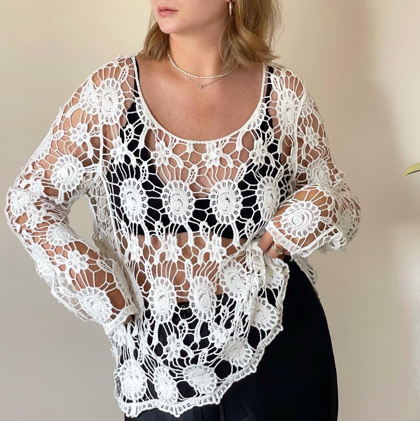 Lovely crochet cotton top in a white color