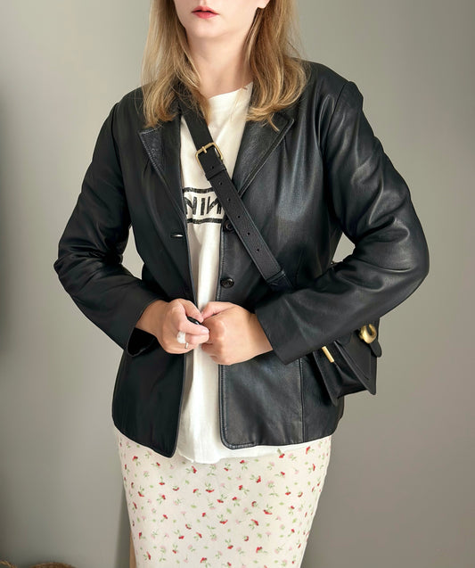 Vintage black nappa leather blazer 90s
