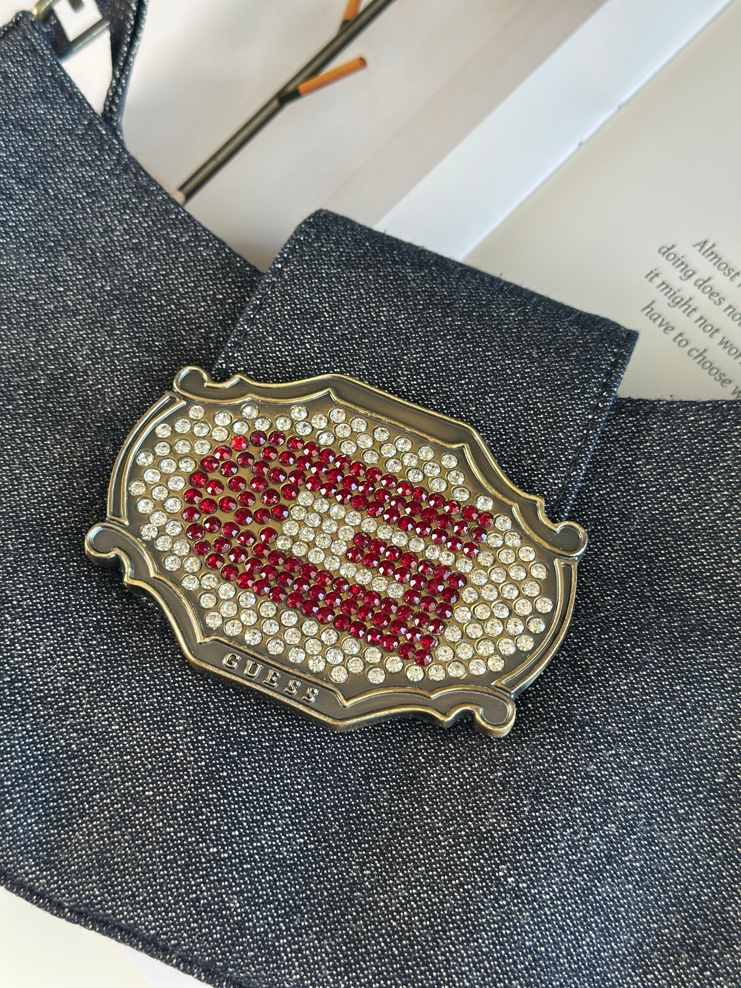 Stunning denim shoulder bag Guess with rhinestones Y2K