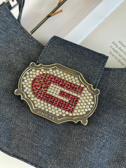 Stunning denim shoulder bag Guess with rhinestones Y2K