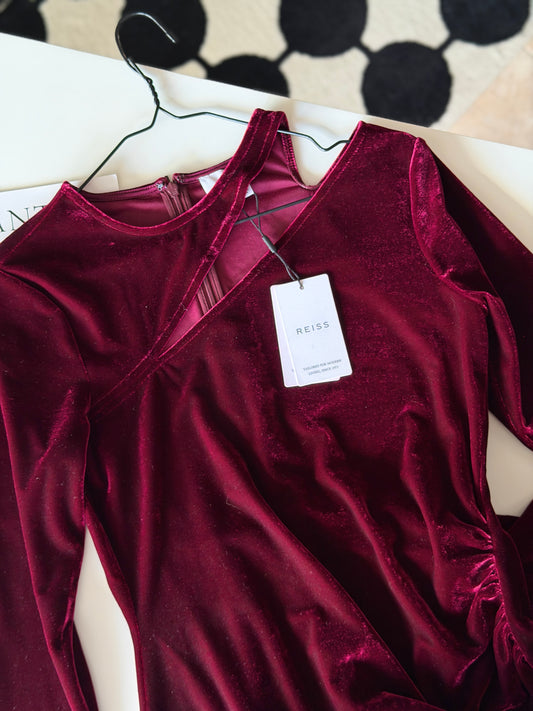 Elegant burgundy velvet dress from REISS
