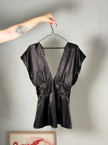 Striking black satin lingerie top