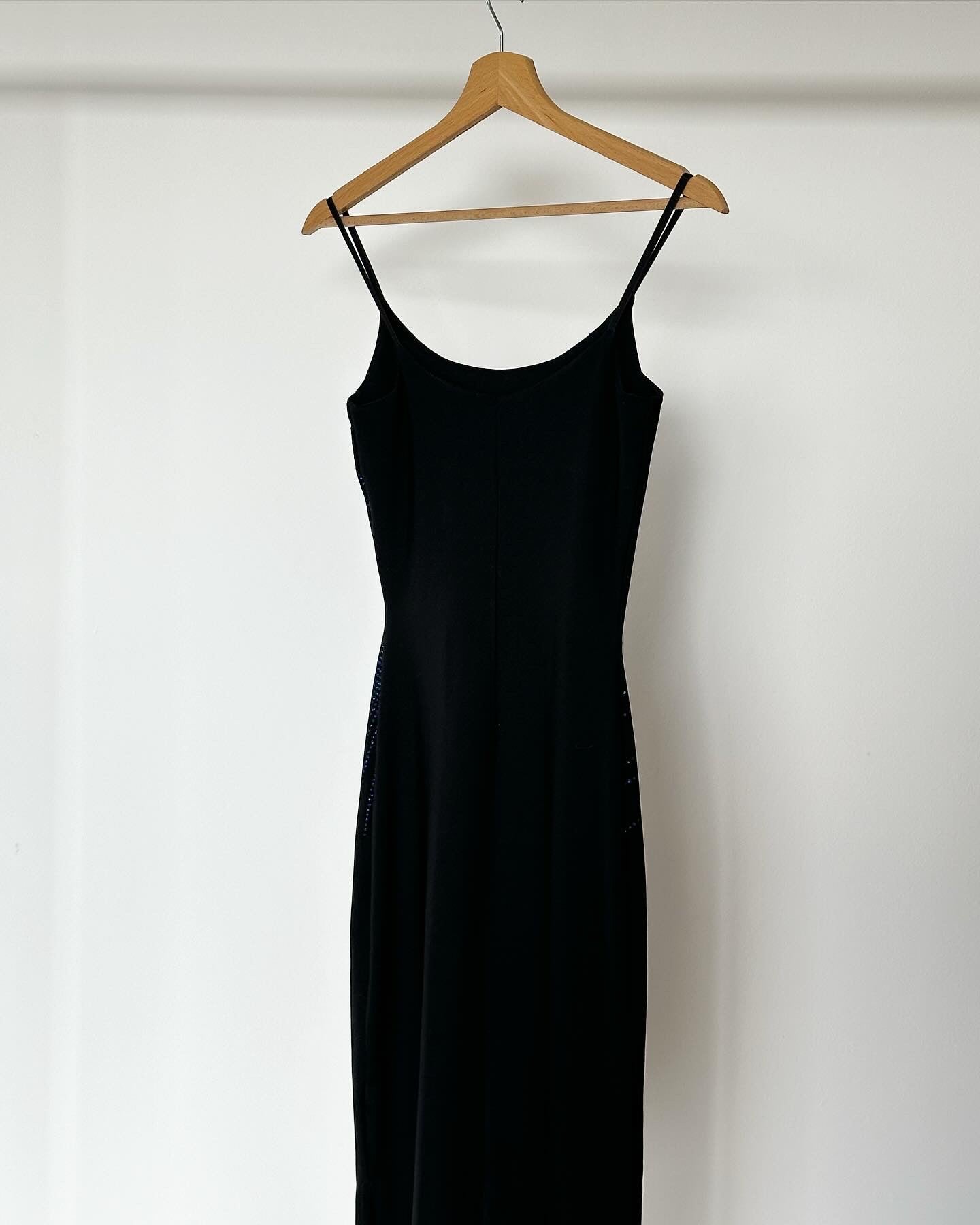 Amazing vintage fitted black dress with blue sequins