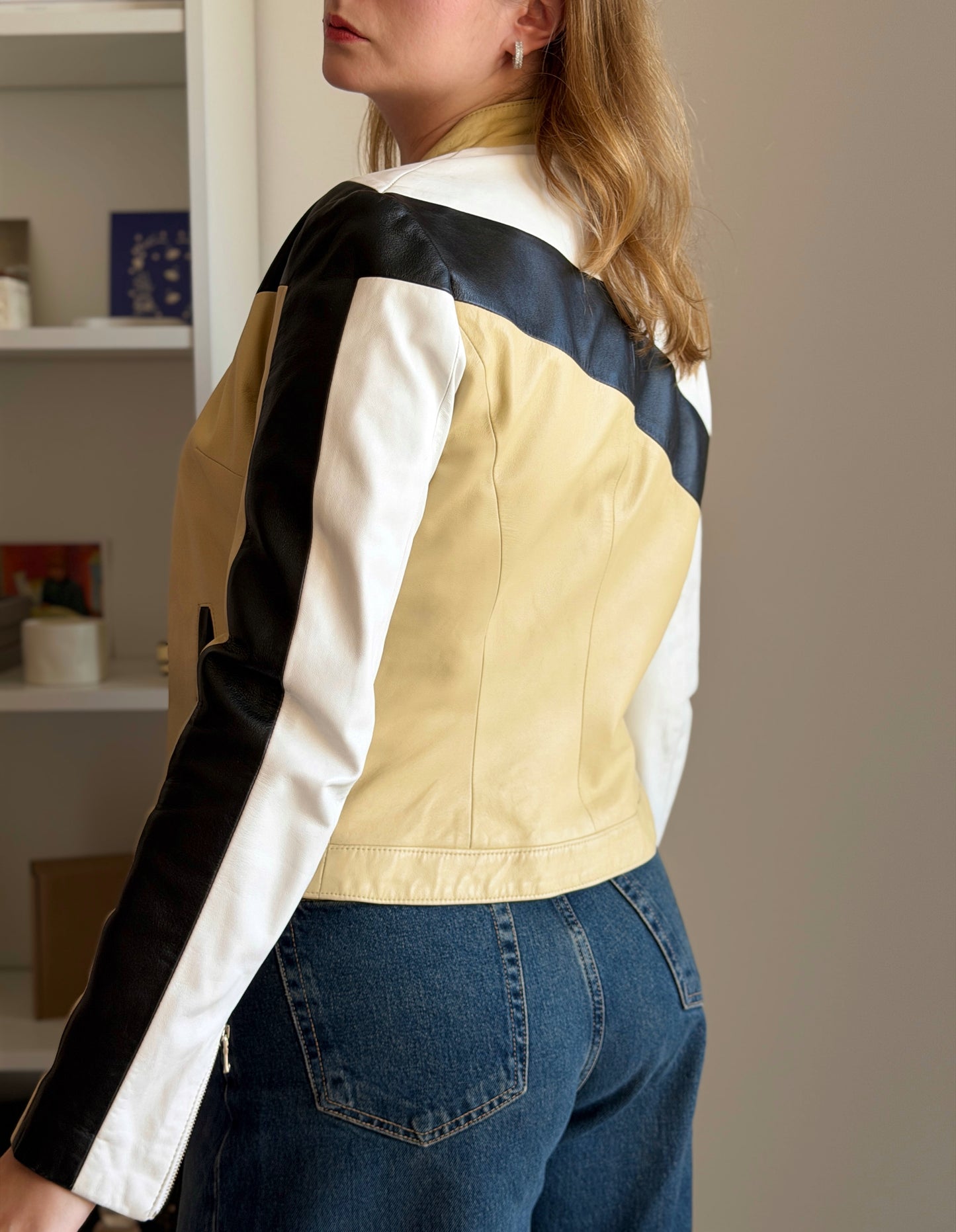 Vintage colour-block leather jacket