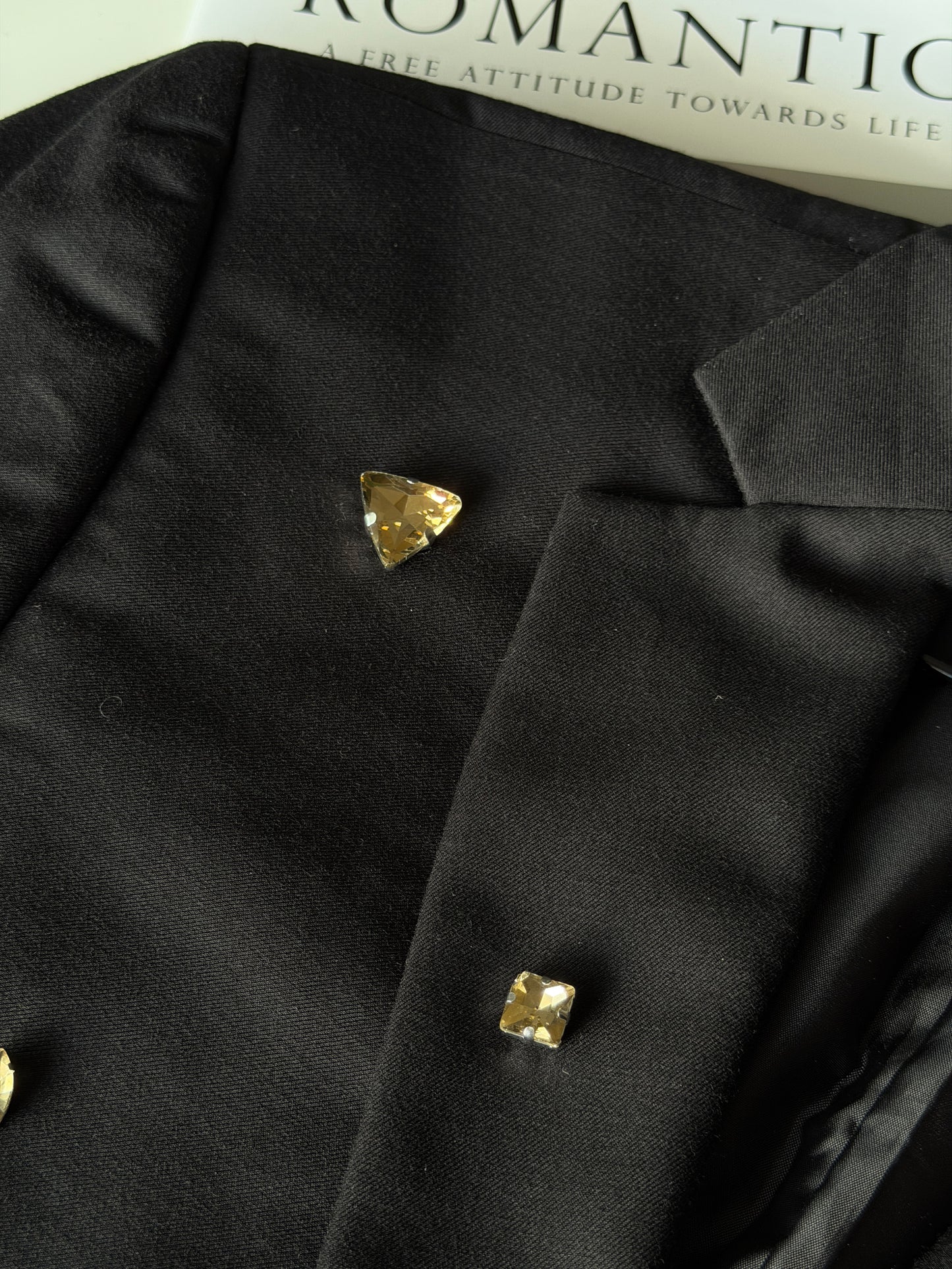 Vintage black blazer with champagne stones
