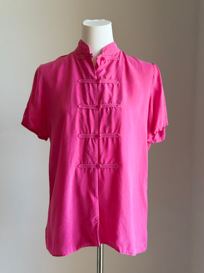 Pink mandarin collar viscose blouse