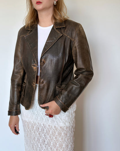 Trendy vintage distressed leather jacket