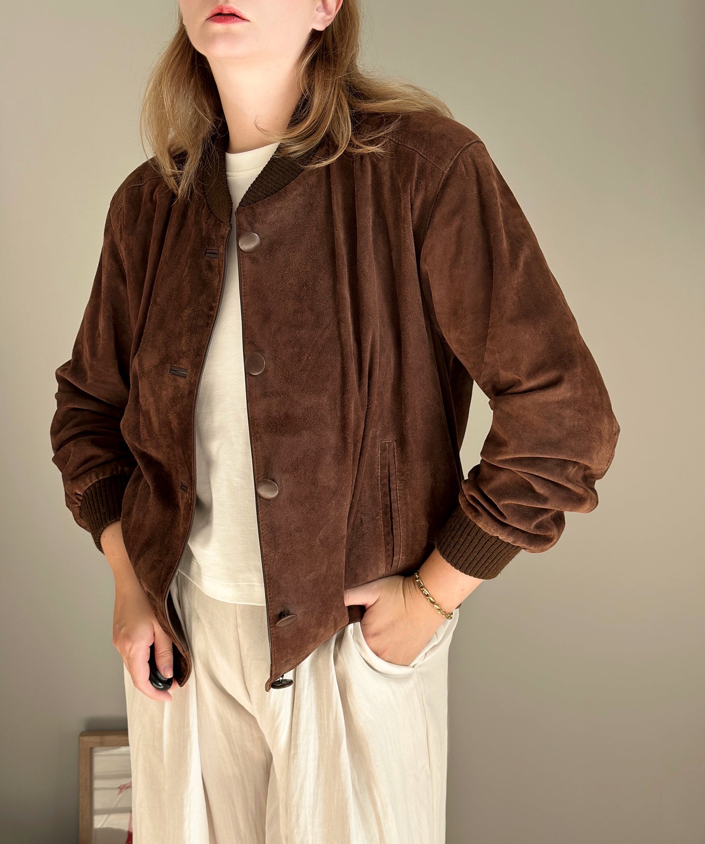 Vintage brown suede bomber jacket