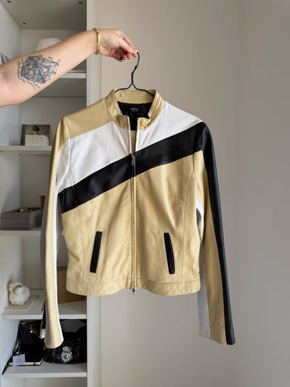 Vintage colour-block leather jacket