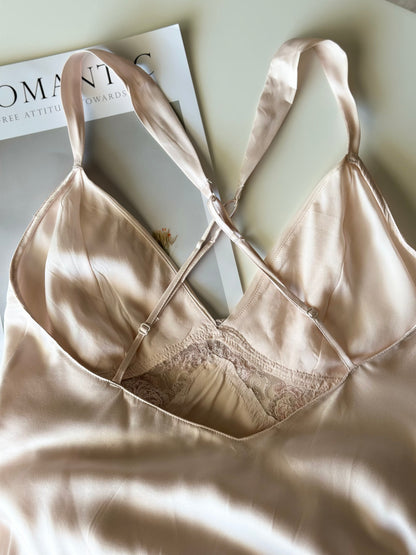 Stunning silk slip dress in pearl pink