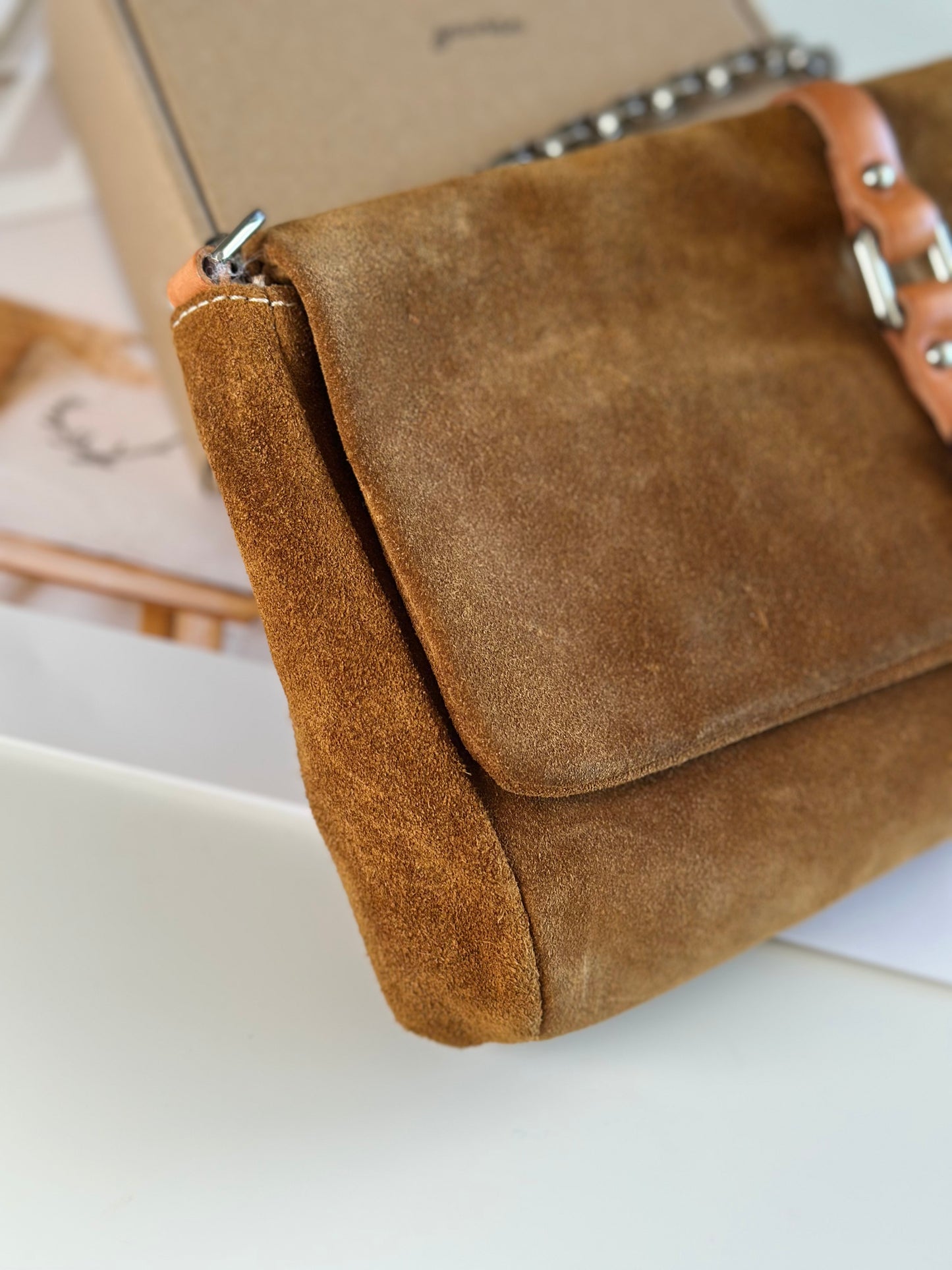 Beautiful caramel suede shoulder bag