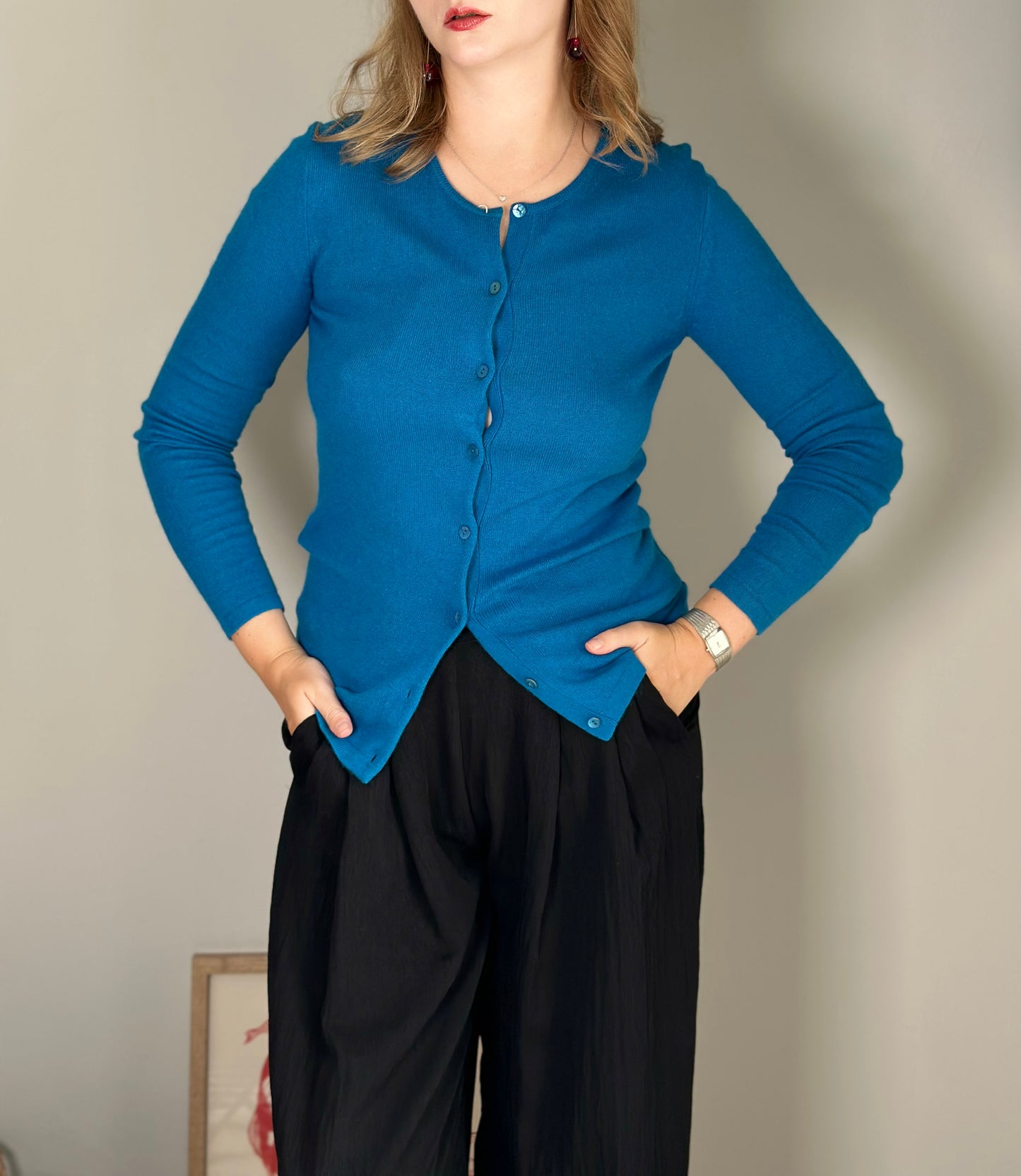 Striking vintage blue silk/cashmere cardigan