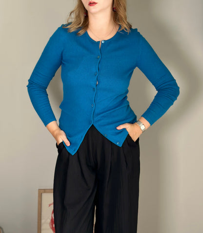 Striking vintage blue silk/cashmere cardigan
