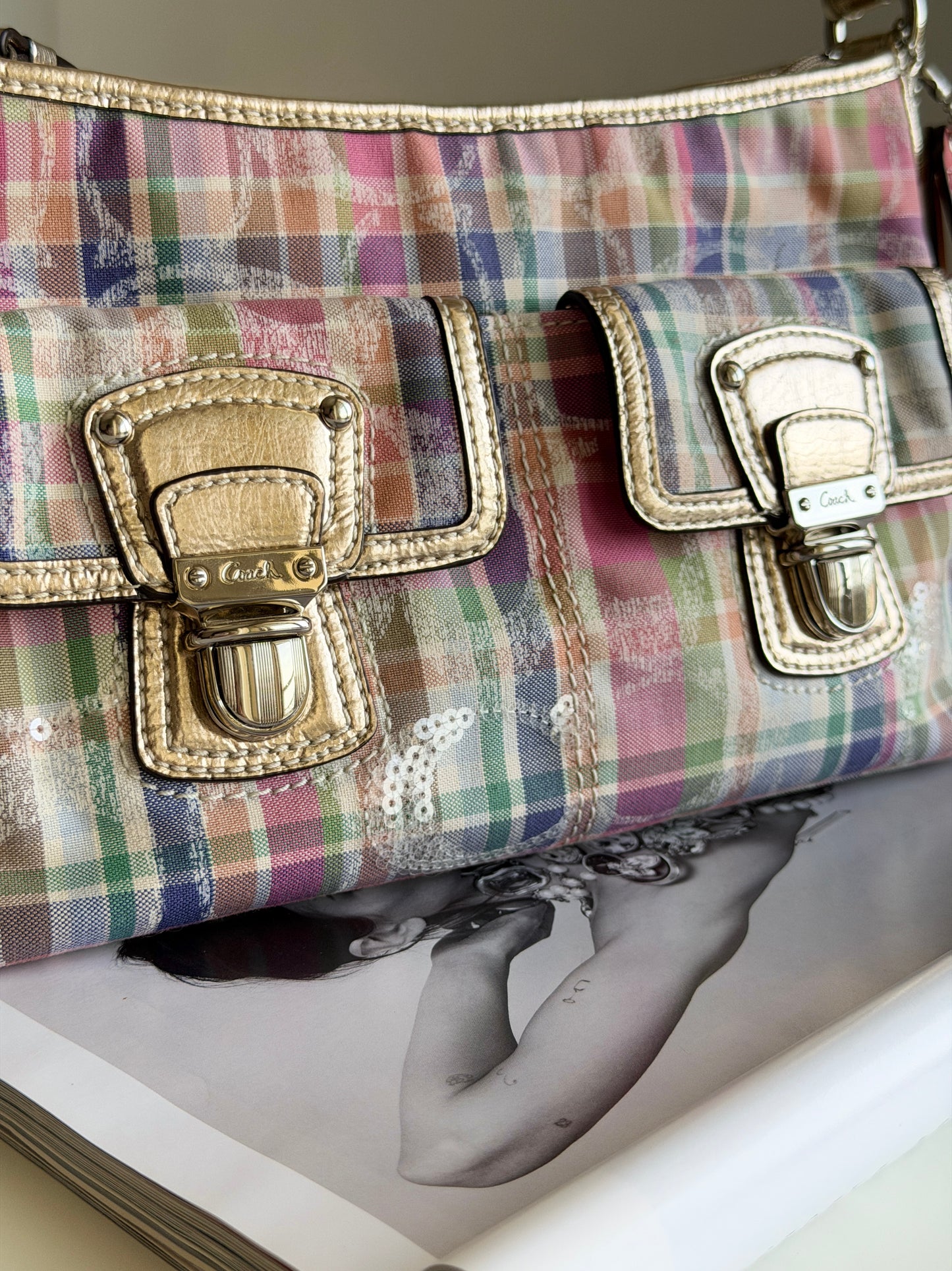 Vintage Coach plaid shoulder bag