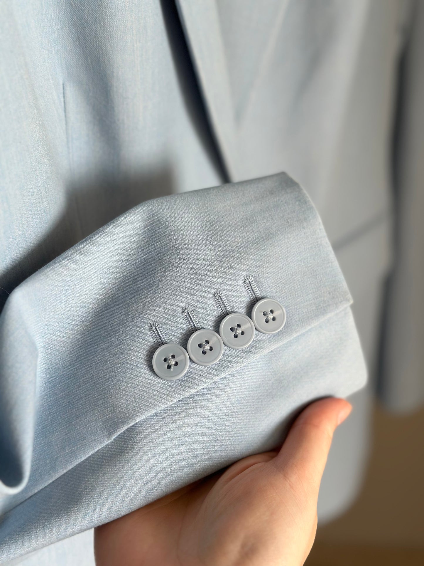Pre-loved tailored blazer in a soft powder blue shade
