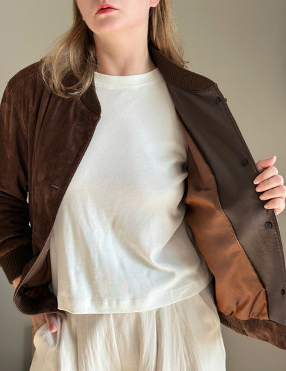 Vintage brown suede bomber jacket