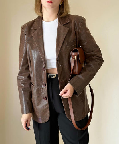 Trendy vintage distressed leather jacket