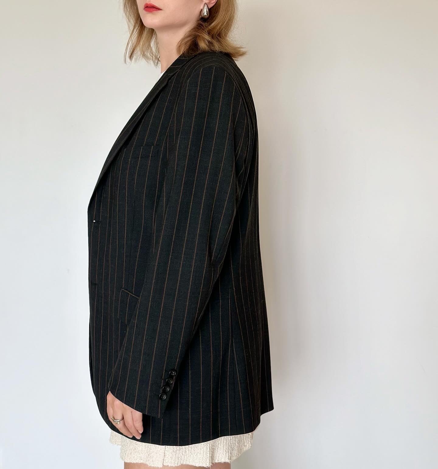 Vintage oversized men's striped wool blazer with amazing bright lining