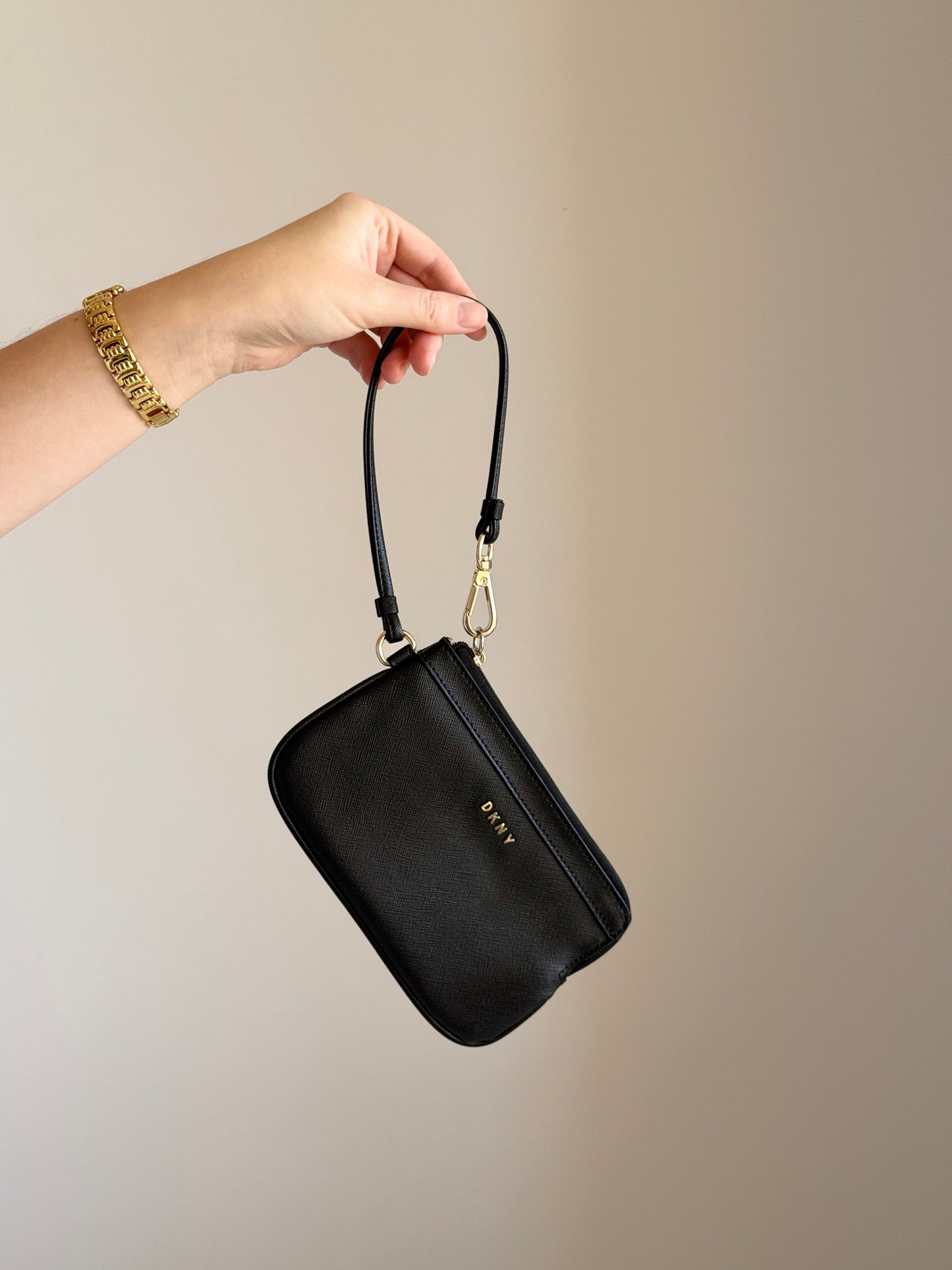 DKNY black wristlet