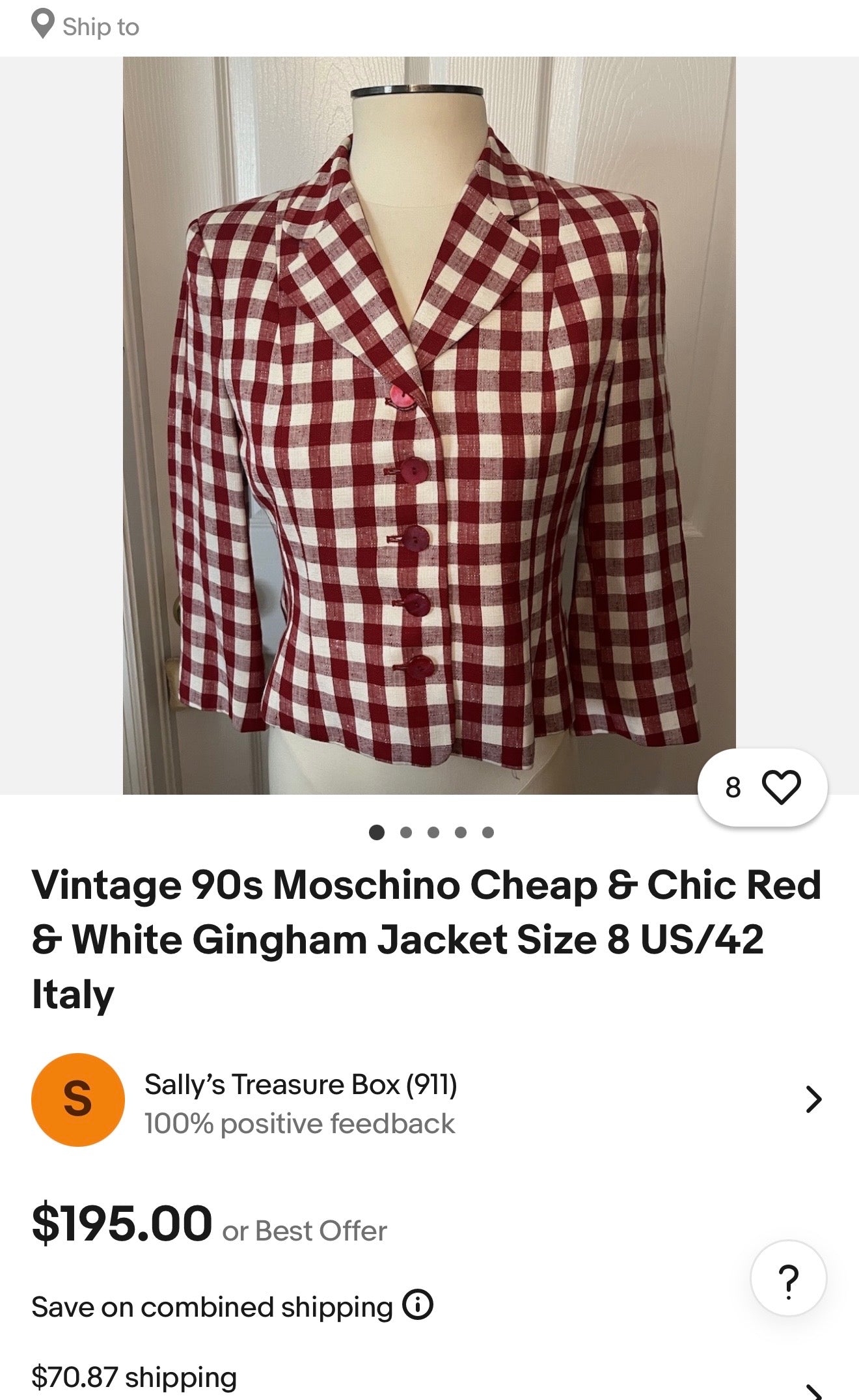 Vintage Moschino gingham red blazer 1990s