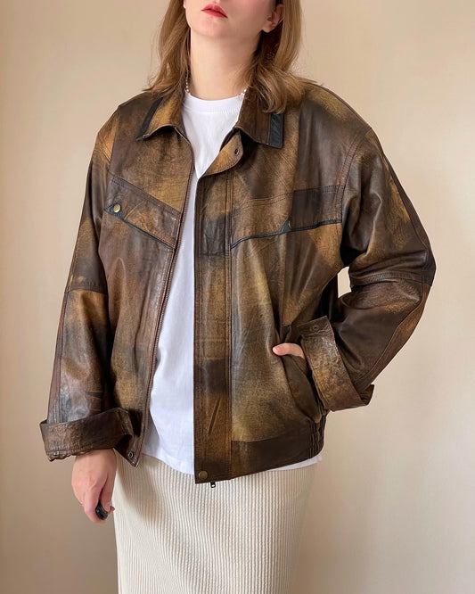 Vintage oversized bomber jacket made of leather effect fabric (90s)