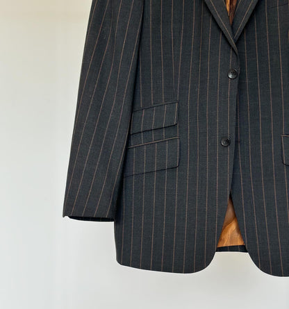 Vintage oversized men's striped wool blazer with amazing bright lining