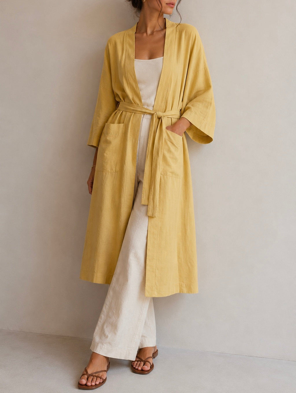 Oversized yellow linen robe