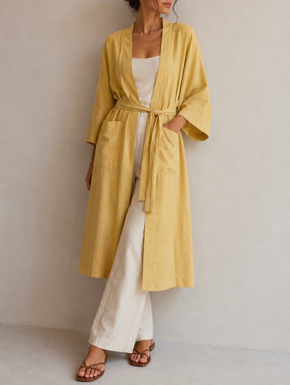 Oversized yellow linen robe