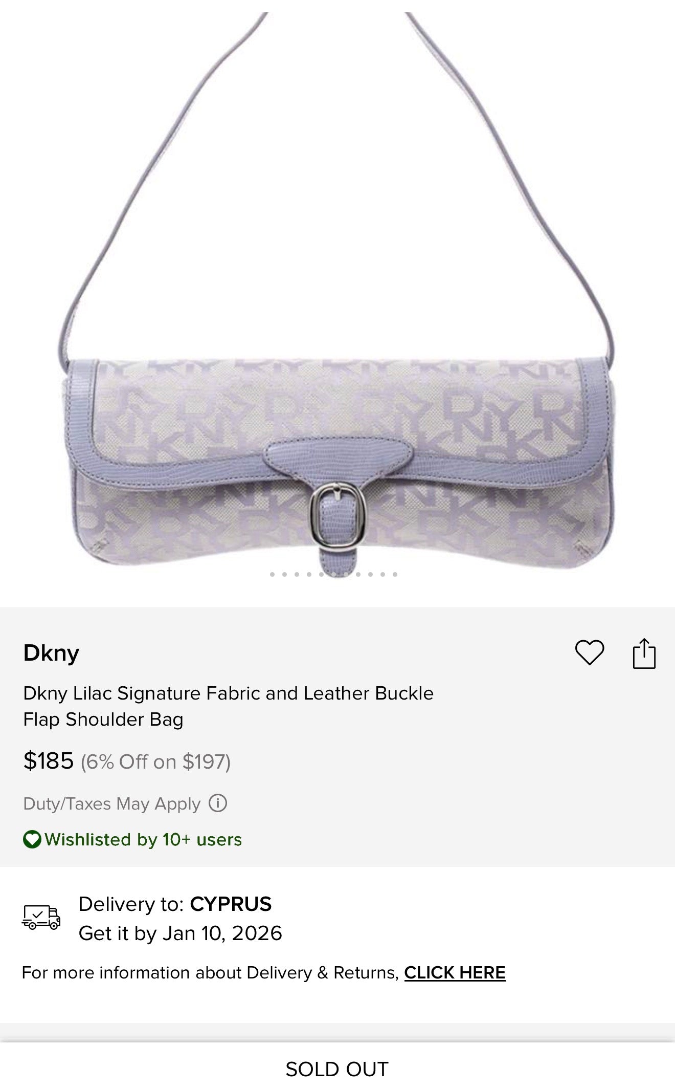 Charming vintage DKNY baguette bag in lilac colour