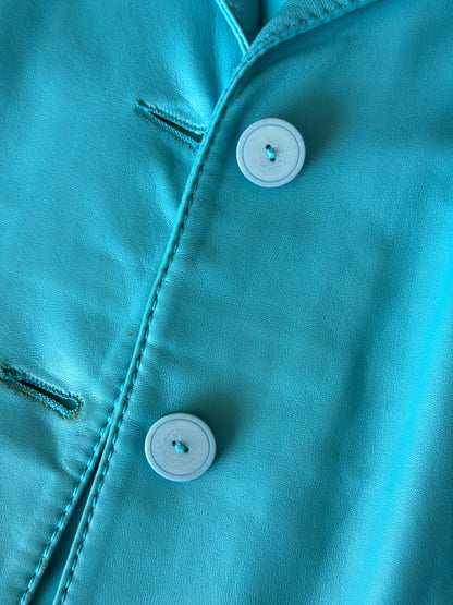 Vintage leather jacket in striking turquoise shade