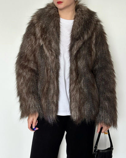 Trendy vintage faux fur jacket