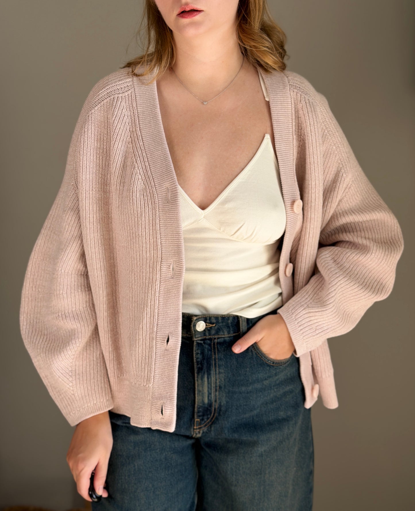 Cozy light pink cardigan from COS