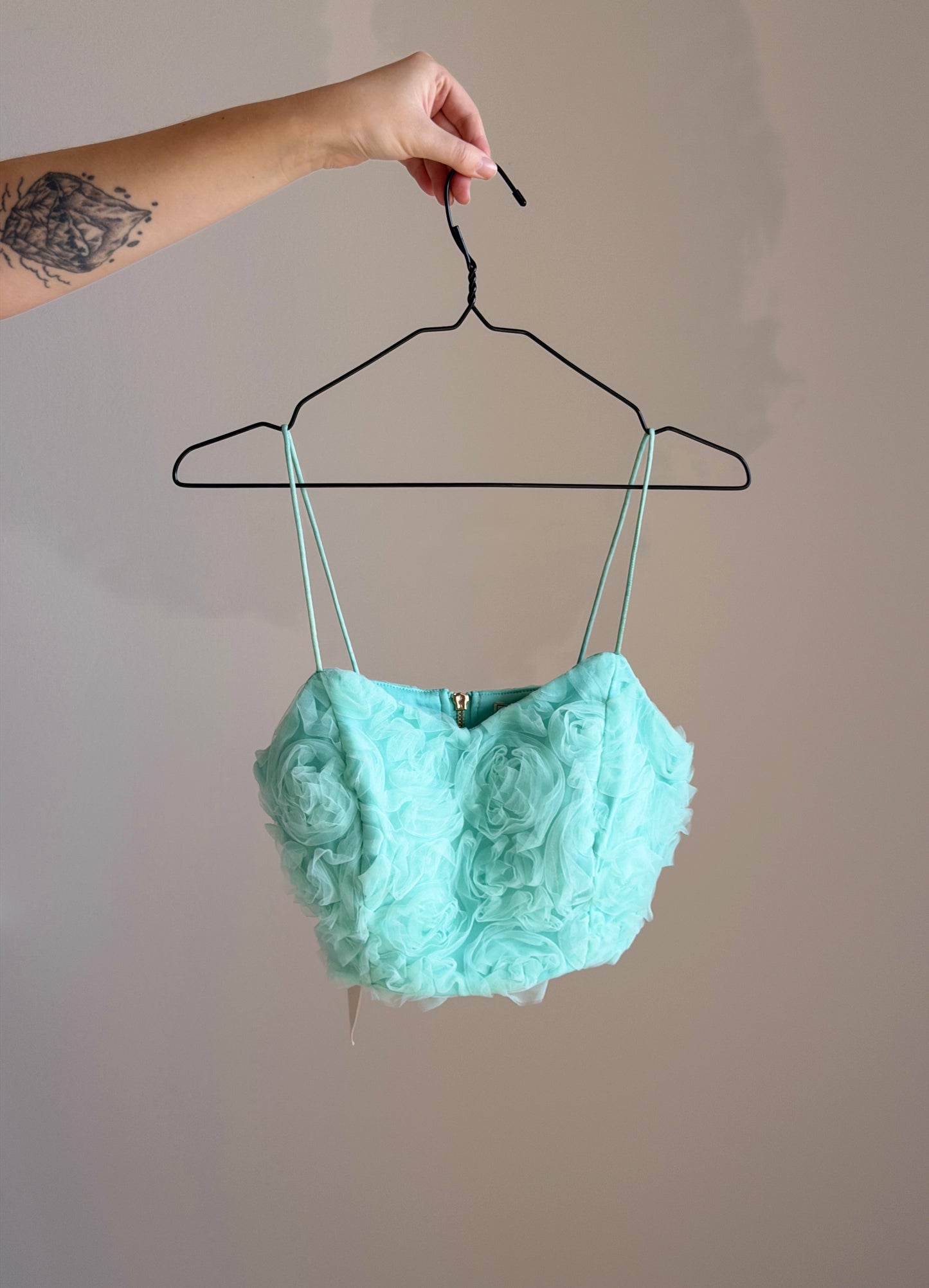 Turquoise bustier top with roses