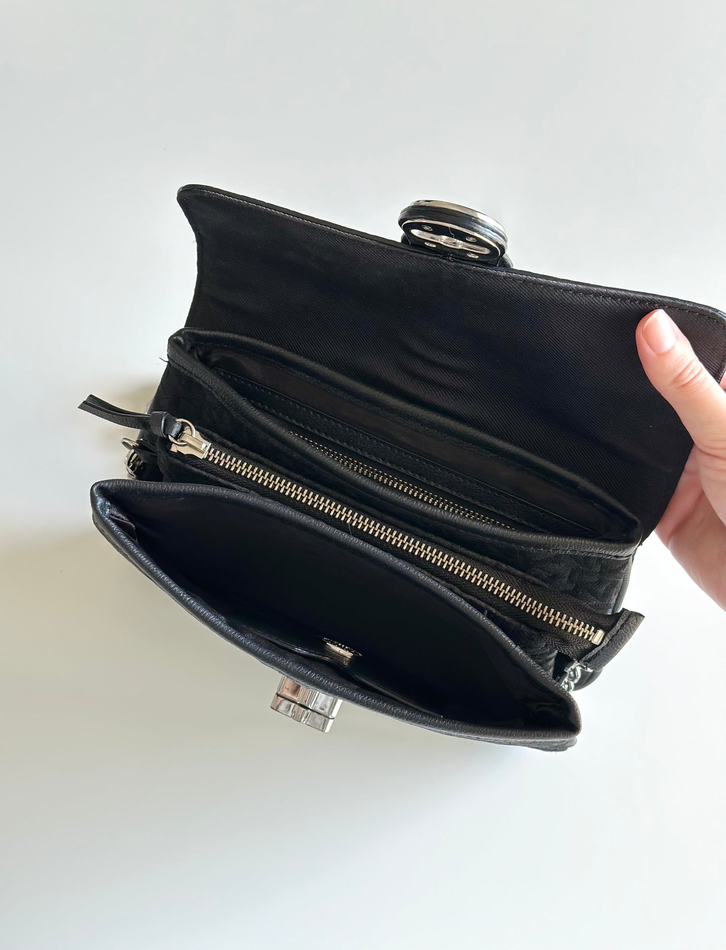 Vintage black DKNY bag with silver closure