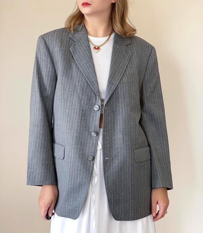 Vintage oversized men's striped wool blazer