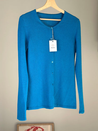 Striking vintage blue silk/cashmere cardigan