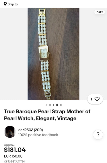 Elegant vintage watch with freshwater pearl bracelet