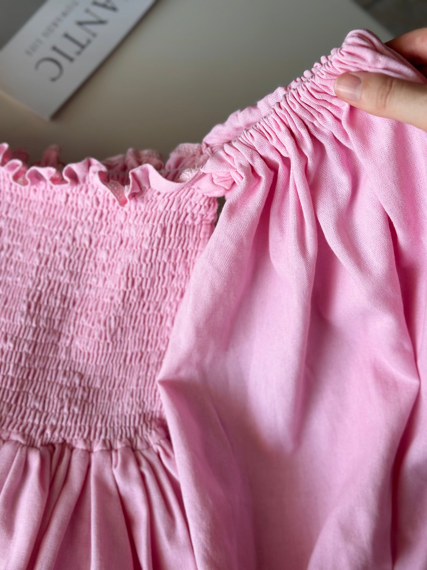 Romantic pink linen mini dress
