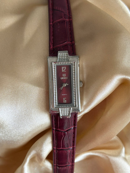 Classic watch with burgundy leather strap